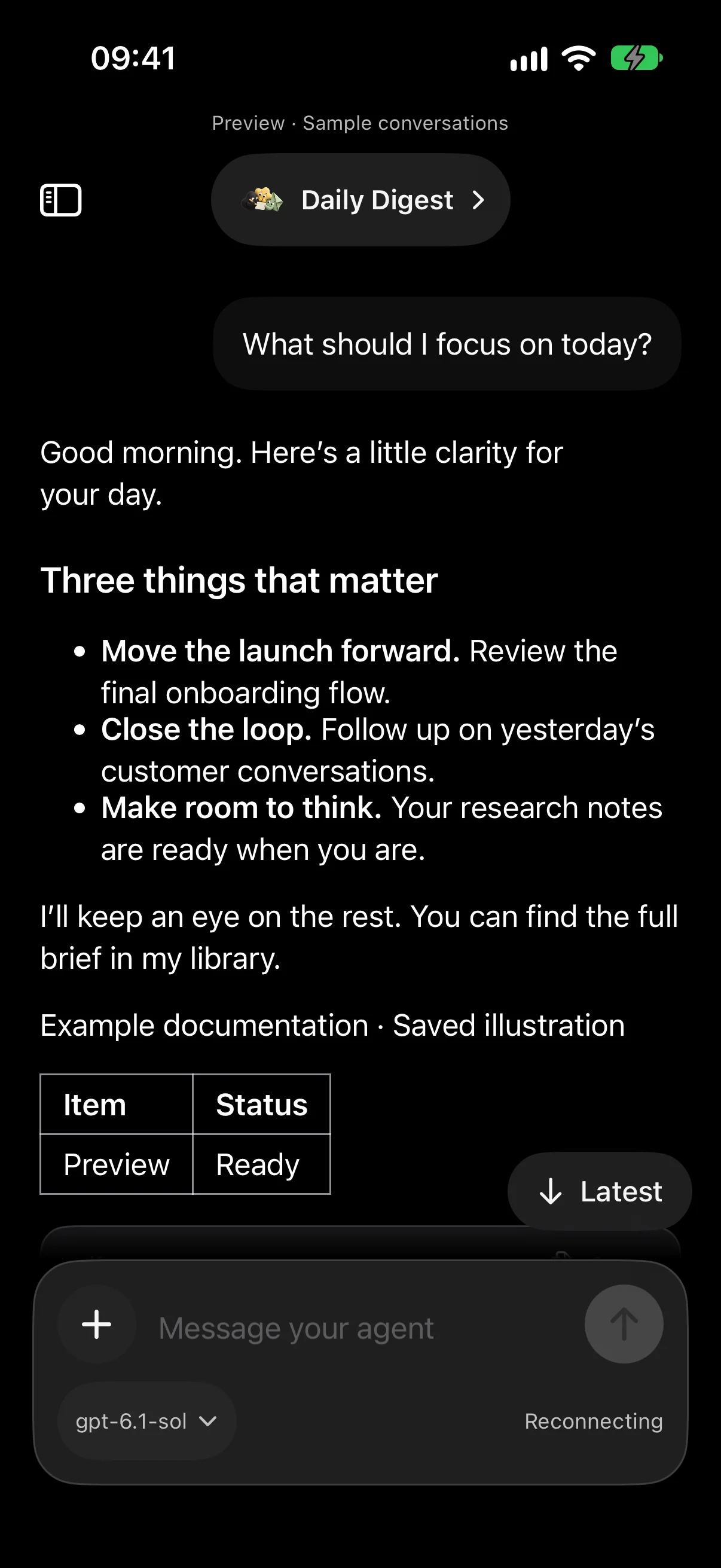 A conversation with an agent in the Composal iPhone app